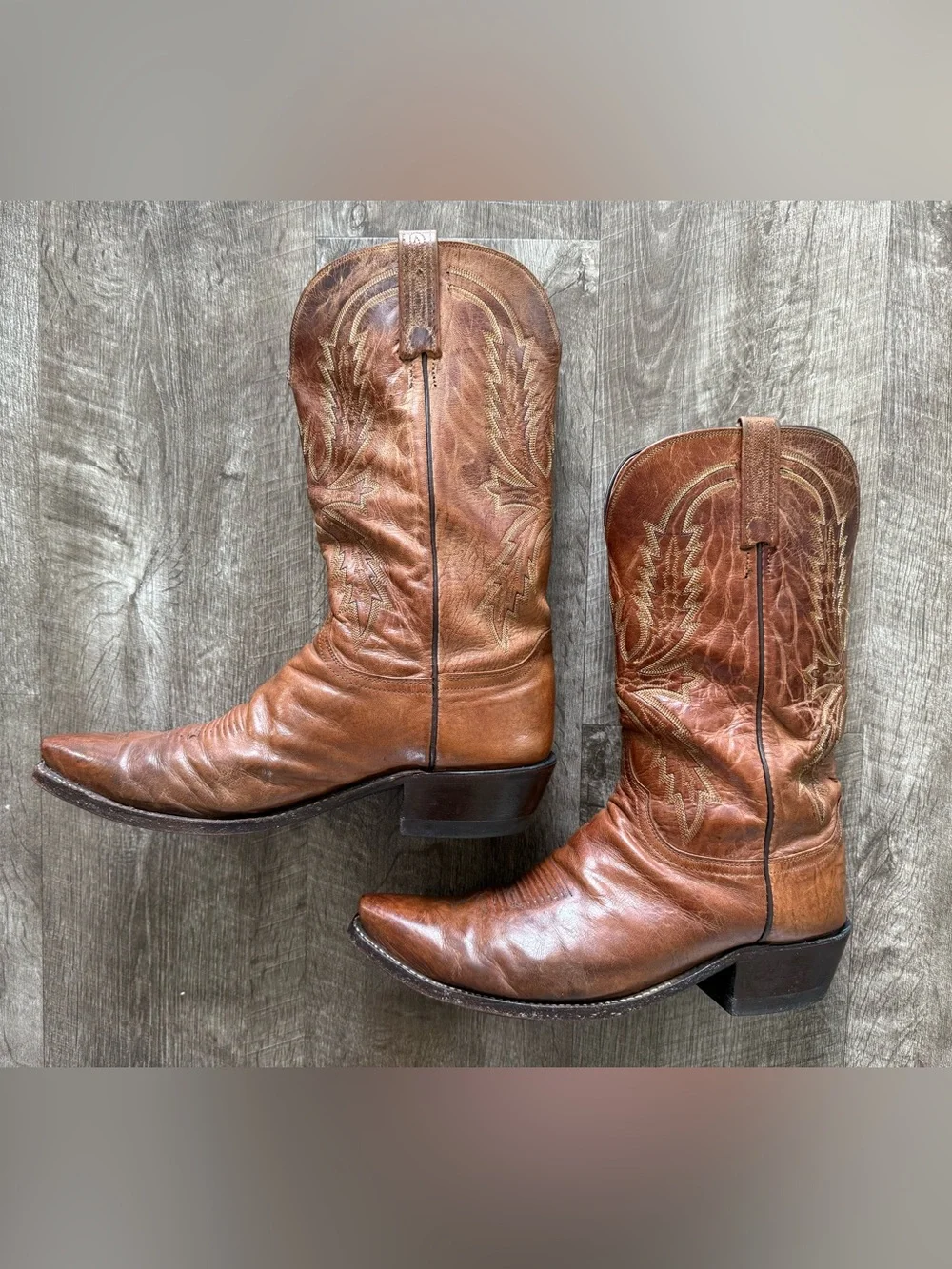Lucchese 1883 Men's Handmade Burnished Tan Mad Dog Goat Boots Size 12D